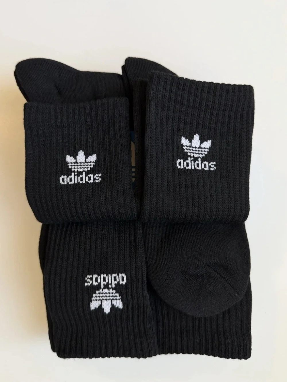 adidas Originals Black Crew Socks 6-Pack with White Trefoil Logo